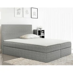 Lit continental Baltimore 163, Double, Gris, Tissu, Disponible