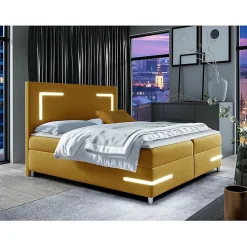 Lit continental Baltimore 173, Double, Jaune, Tissu, Disponible