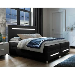 Lit continental Baltimore 174, Double, Noir, Faux cuir, Disponible