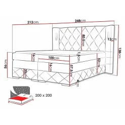 Lit continental Baltimore 187, Double, Gris, Tissu, Disponible