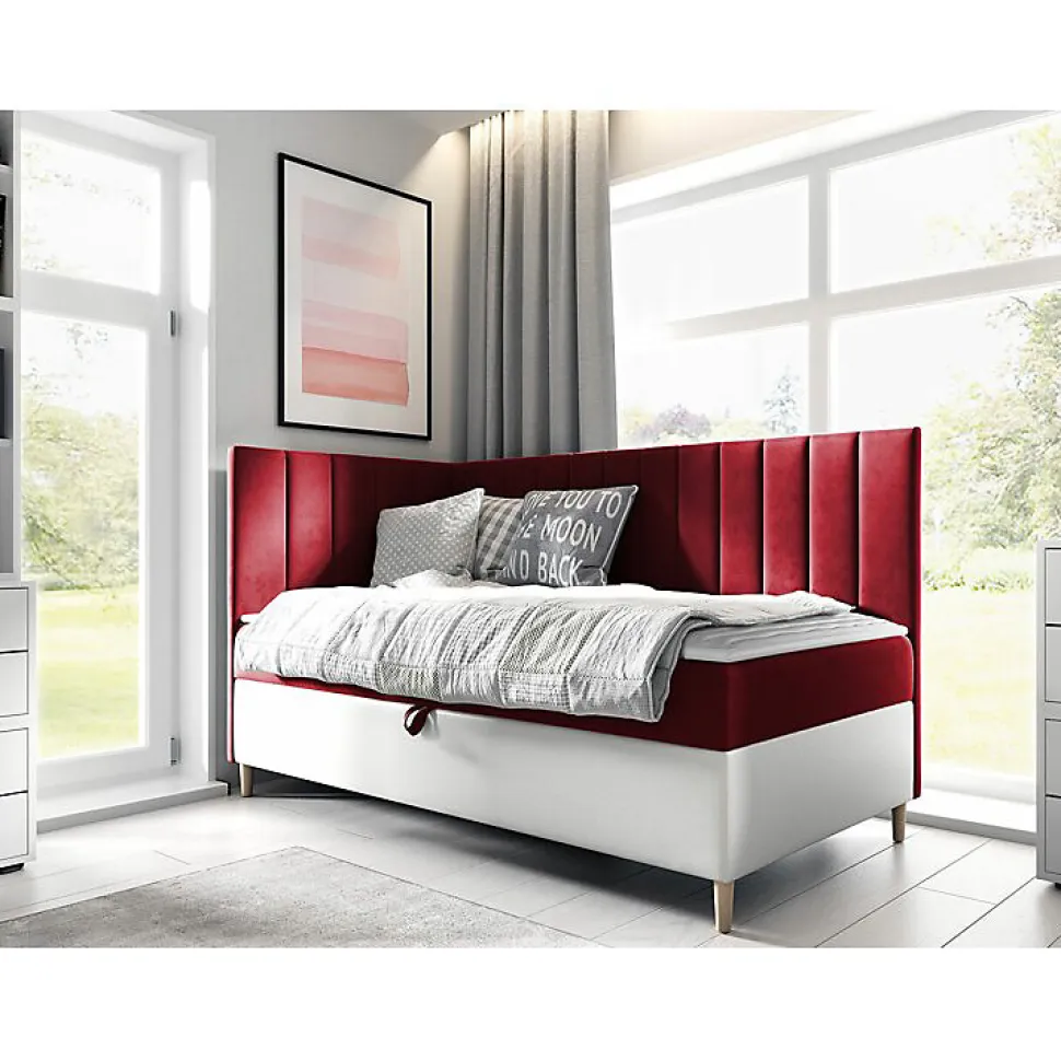 Lit continental Baltimore 164, Unique, Rouge, Faux cuir, Disponible