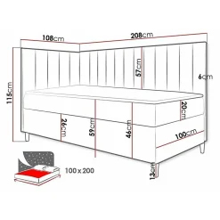 Lit continental Baltimore 164, Unique, Rouge, Faux cuir, Disponible