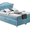 Lit continental Baltimore 135, Double, Bleu, Tissu, Disponible
