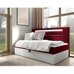 Lit continental Baltimore 168, Unique, Rouge, Faux cuir, Disponible