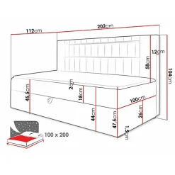 Lit continental Baltimore 168, Unique, Rouge, Faux cuir, Disponible