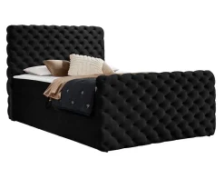 Lit continental Baltimore 186, Double, Noir, Tissu, Disponible
