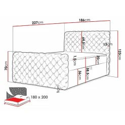 Lit continental Baltimore 186, Double, Noir, Tissu, Disponible