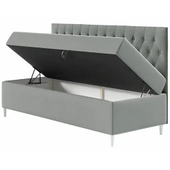 Lit continental Baltimore 166, Unique, Bleu, Faux cuir, Disponible