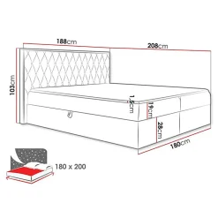Lit continental Baltimore 190, Double, Noir, Tissu, Disponible