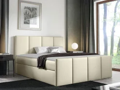 Lit continental Baltimore 154, Double, Brun clair, Faux cuir