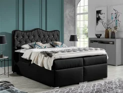 Lit continental Baltimore 162, Double, Noir, Faux cuir, Disponible