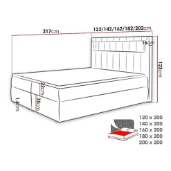 Lit continental Baltimore 131, Double, Gris, Faux cuir, Disponible