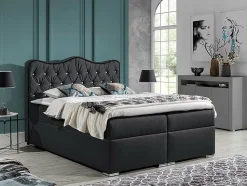 Lit continental Baltimore 162, Double, Gris, Faux cuir, Disponible