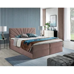 Lit continental Baltimore 146, Double, Rose, Tissu, Disponible