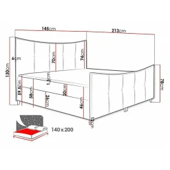 Lit continental Baltimore 177, Double, Jaune, Tissu, Disponible
