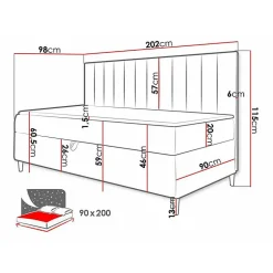 Lit continental Baltimore 165, Unique, Gris, Faux cuir, Disponible