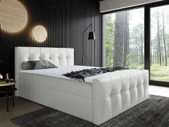 Lit continental Baltimore 138, Double, Blanc, Faux cuir, Disponible