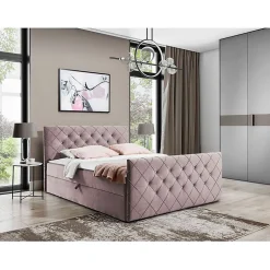Lit continental Baltimore 158, Double, Rose, Tissu, Disponible