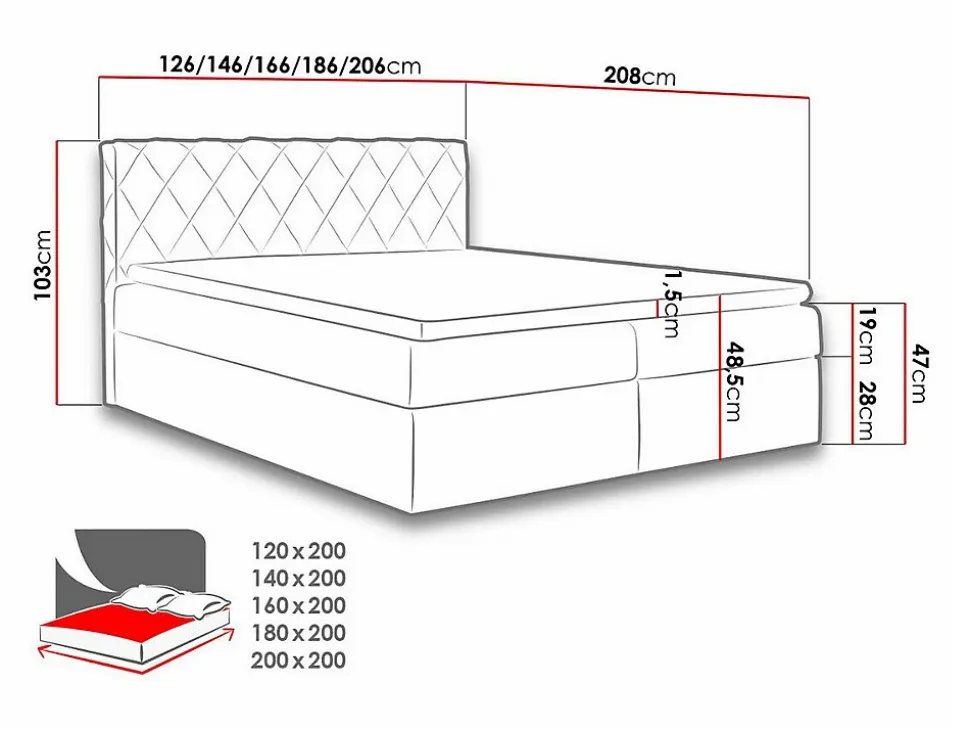 Lit continental Baltimore 127, Unique, Vert, Tissu, Disponible