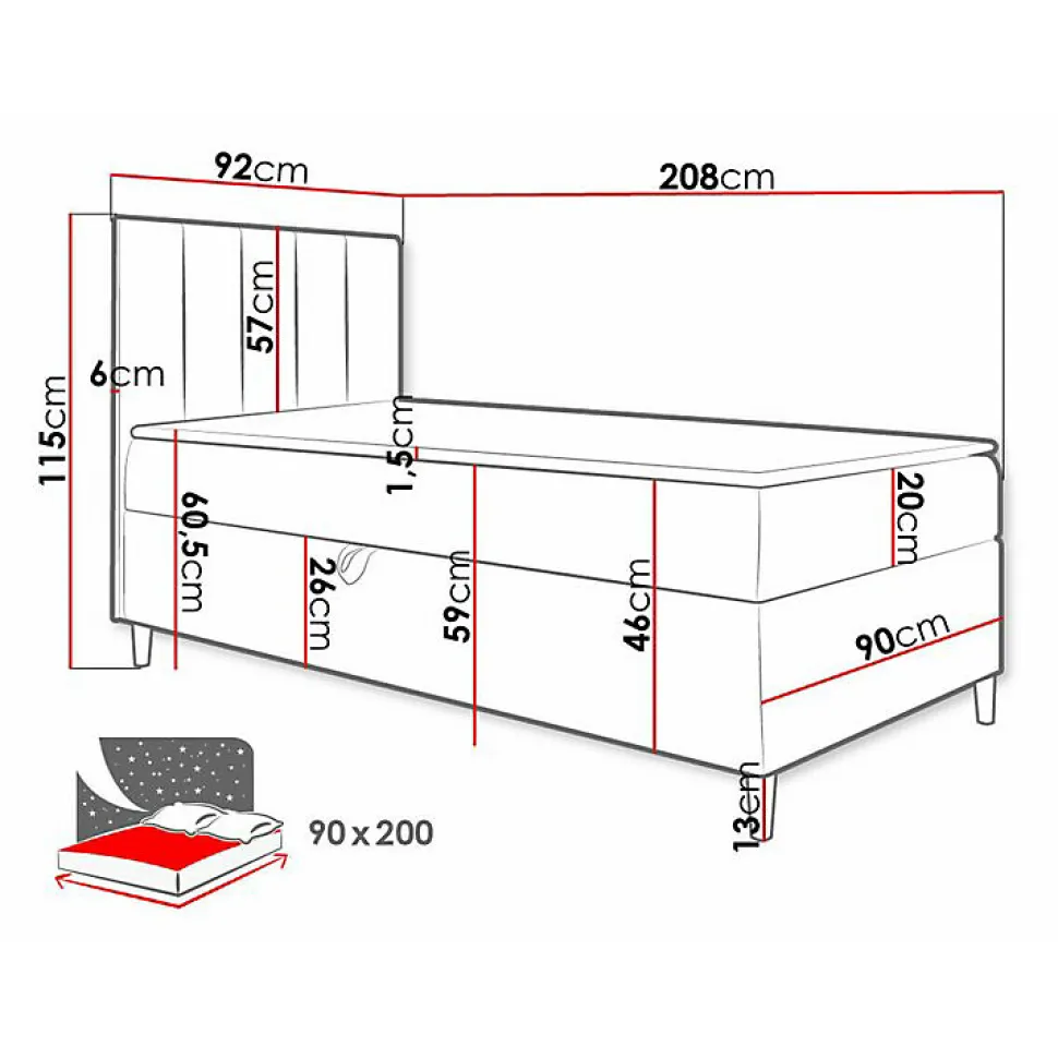 Lit continental Baltimore 170, Unique, Vert, Faux cuir, Disponible