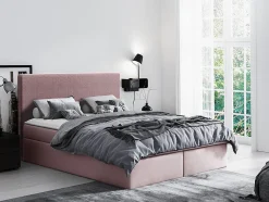 Lit continental Baltimore 126, Double, Rose, Tissu, Disponible