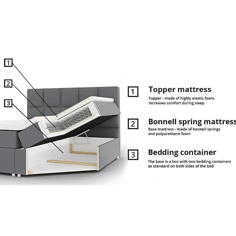 Lit continental Baltimore 154, Double, Noir, Faux cuir, Disponible