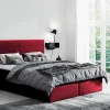 Lit continental Baltimore 126, Double, Rouge, Tissu, Disponible