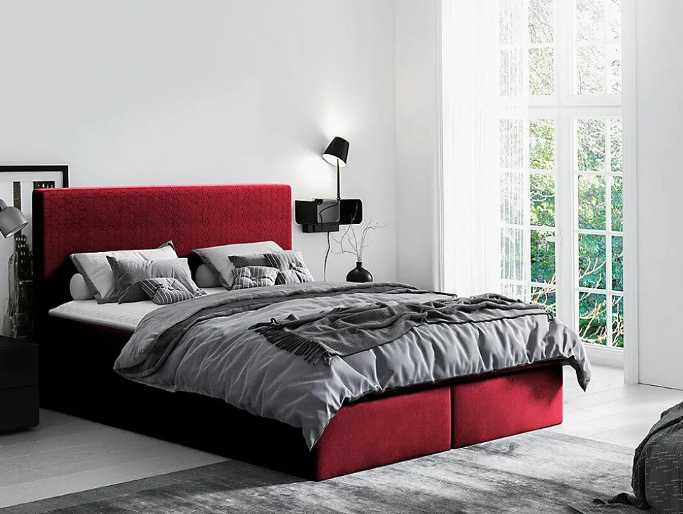 Lit continental Baltimore 126, Double, Rouge, Tissu, Disponible