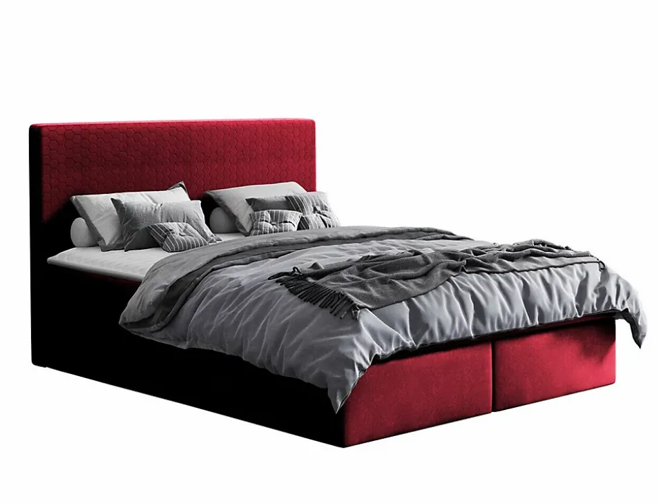 Lit continental Baltimore 126, Double, Rouge, Tissu, Disponible