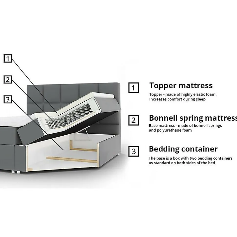 Lit continental Baltimore 126, Double, Rouge, Tissu, Disponible