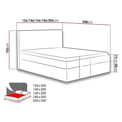 Lit continental Baltimore 126, Double, Rouge, Tissu, Disponible