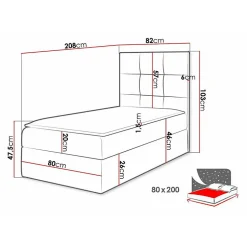 Lit continental Baltimore 180, Unique, Gris, Faux cuir, Disponible