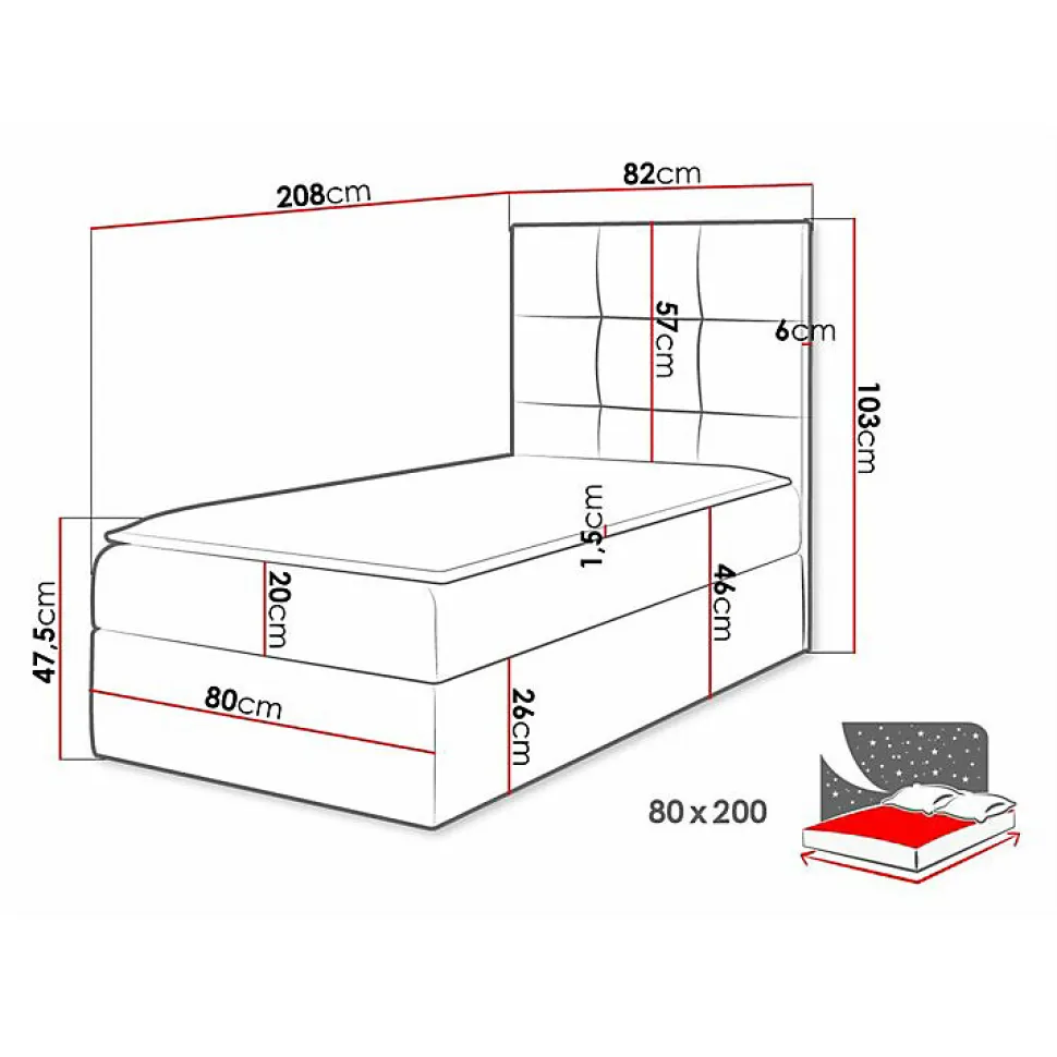 Lit continental Baltimore 180, Unique, Gris, Faux cuir, Disponible