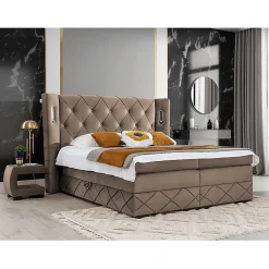 Lit continental Baltimore 187, Unique, Marron, Tissu, Disponible