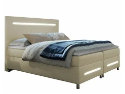 Lit continental Baltimore 174, Double, Brun clair, Faux cuir