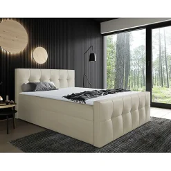 Lit continental Baltimore 138, Unique, Brun clair, Faux cuir