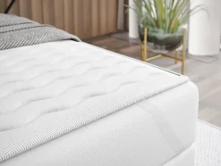 Lit continental Baltimore 130, Double, Bleu, Tissu, Disponible