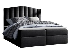 Lit continental Baltimore 153, Double, Noir, Tissu, Disponible