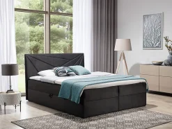 Lit continental Baltimore 144, Unique, Noir, Tissu, Disponible