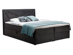 Lit continental Baltimore 144, Unique, Noir, Tissu, Disponible