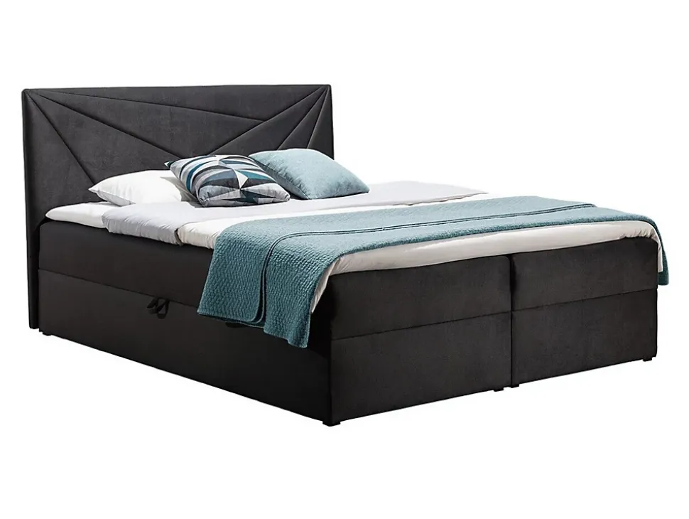 Lit continental Baltimore 144, Unique, Noir, Tissu, Disponible