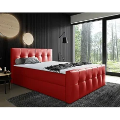 Lit continental Baltimore 138, Double, Rouge, Faux cuir, Disponible