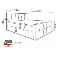 Lit continental Baltimore 138, Double, Rouge, Faux cuir, Disponible