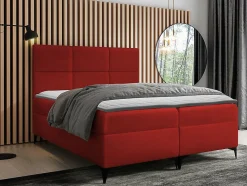 Lit continental Baltimore 133, Unique, Rouge, Tissu, Disponible