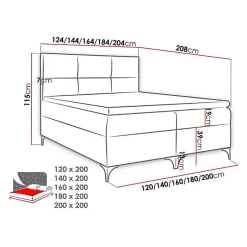 Lit continental Baltimore 133, Unique, Rouge, Tissu, Disponible