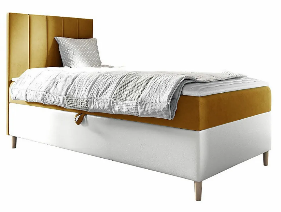 Lit continental Baltimore 170, Unique, Jaune, Faux cuir, Disponible