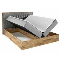 Lit continental Baltimore 190, Double, Gris, Tissu, Disponible