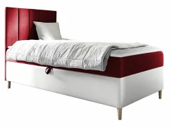 Lit continental Baltimore 170, Unique, Rouge, Faux cuir, Disponible