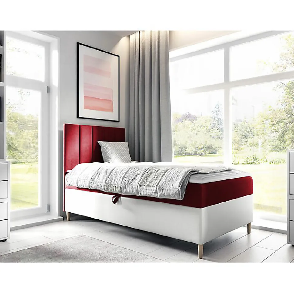 Lit continental Baltimore 170, Unique, Rouge, Faux cuir, Disponible