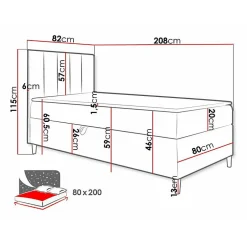 Lit continental Baltimore 170, Unique, Rouge, Faux cuir, Disponible